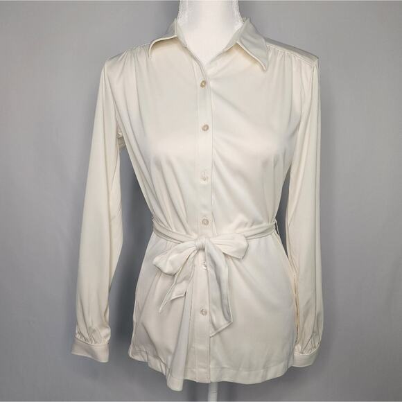 Vintage Off White Belted Blouse - Picture 1 of 6